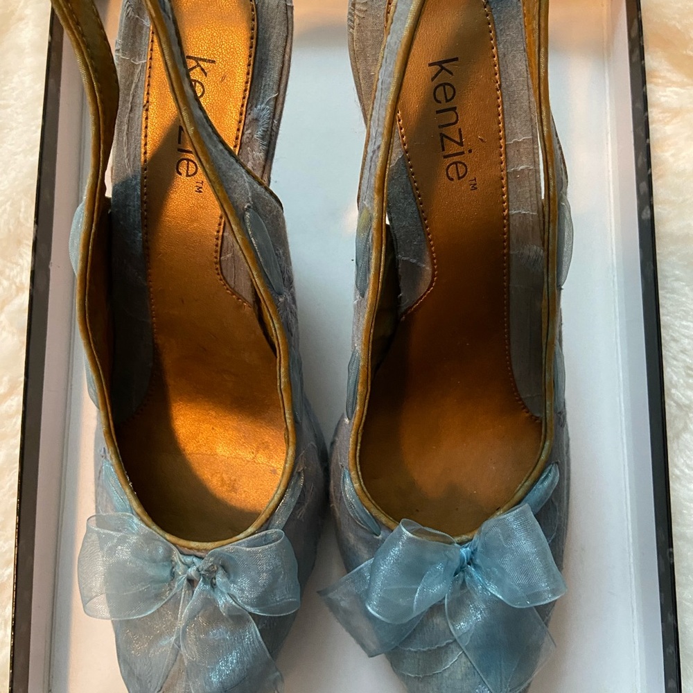 Kenzie Elegant Blue Wedge with Organza Bow